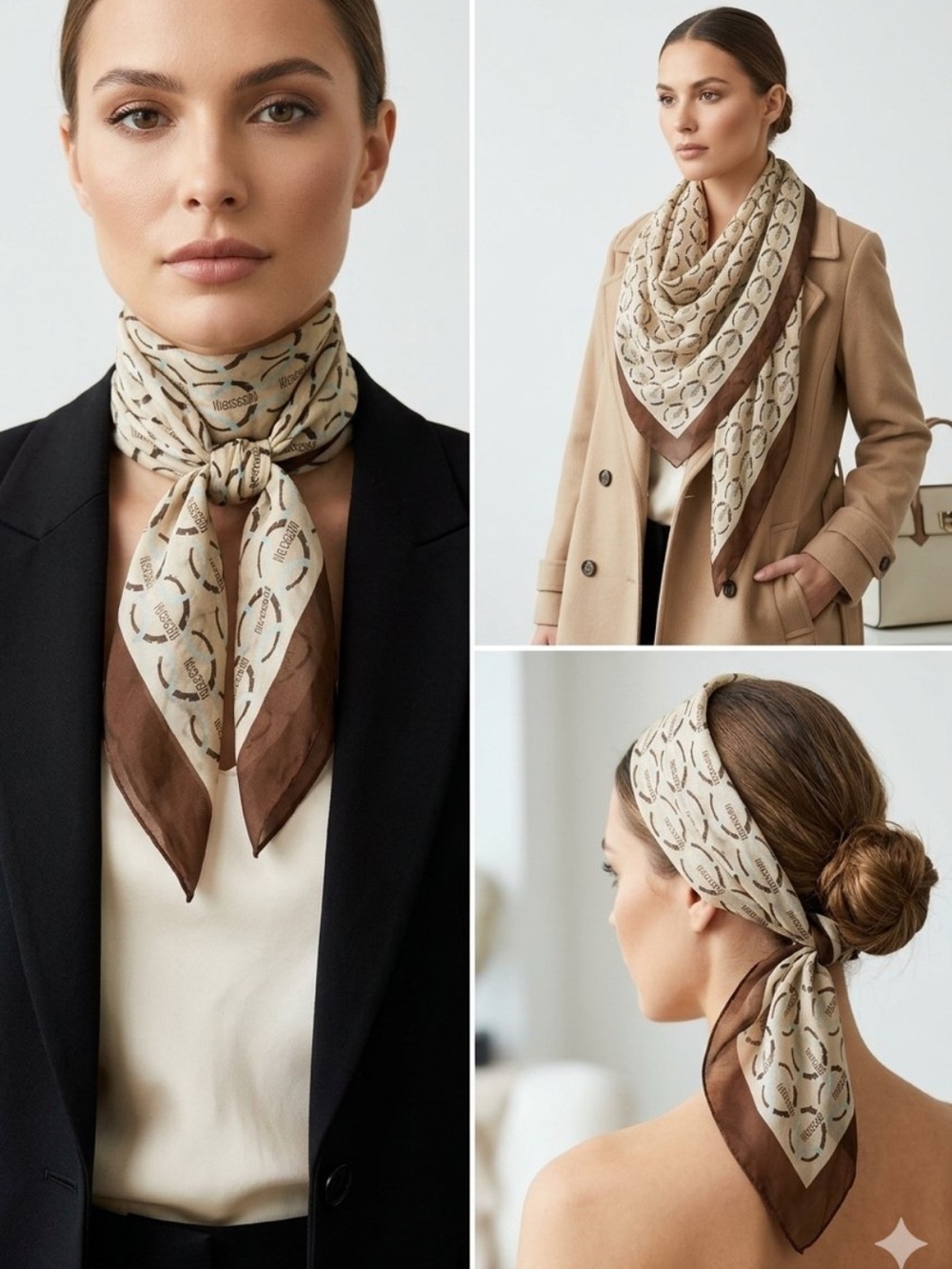 Vintage Roberto Cavalli Monogram
Silk Scarf Geometric Print Brown
Border